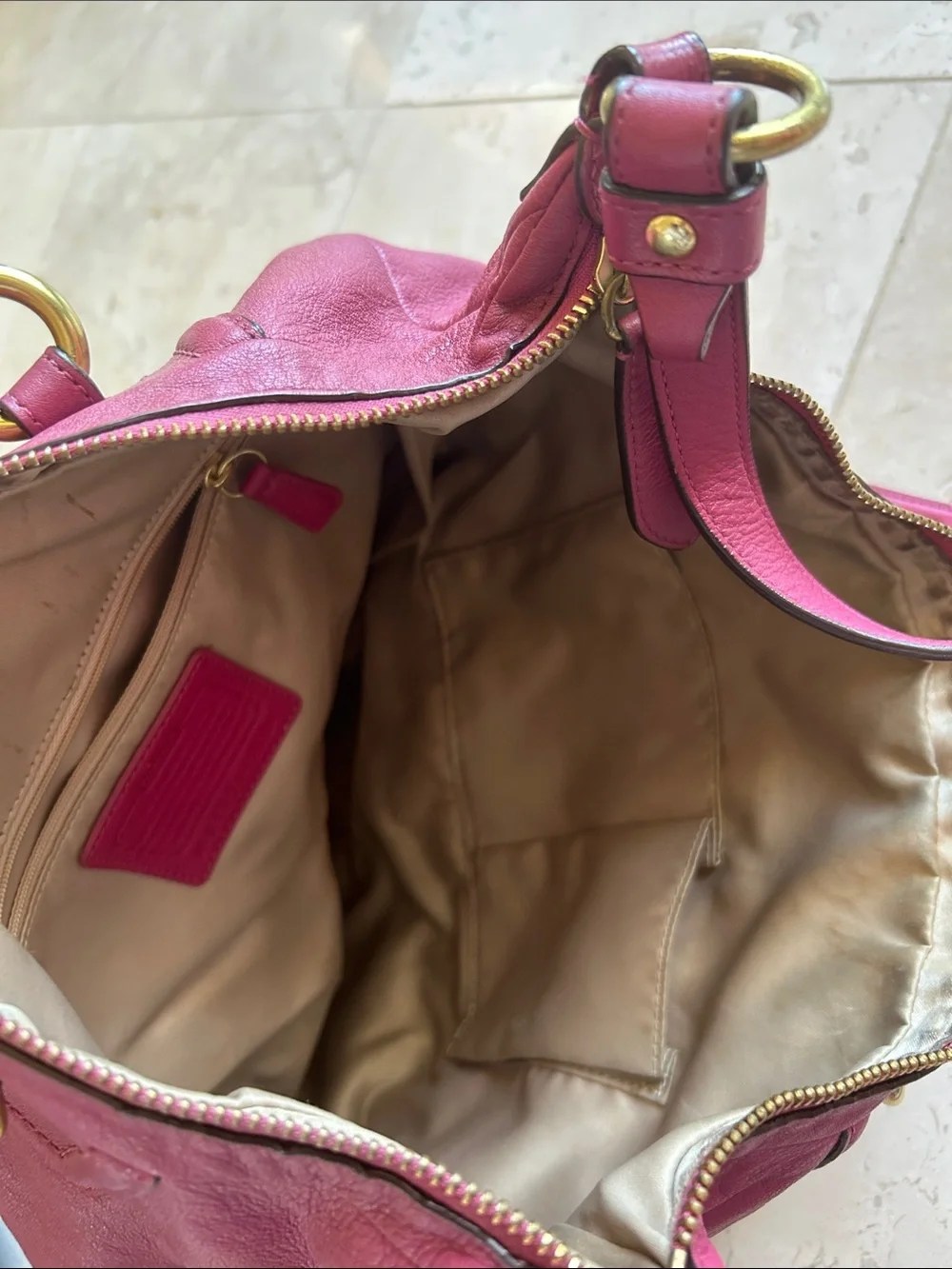 Coach Pebbled Leather Shoulder Bag in Berry Pink